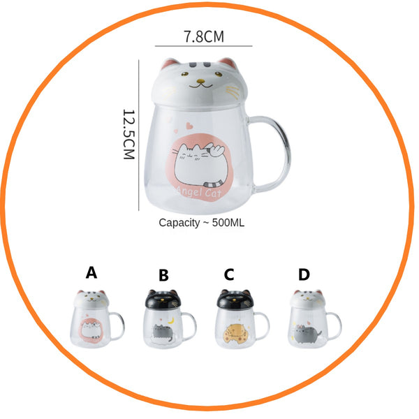 Taza vidrio templado gatito asa cola