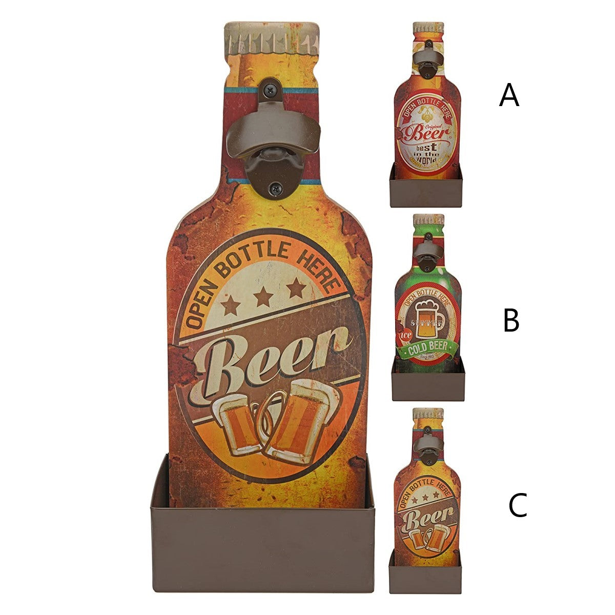 Destapador de pared madera Beer open bottle