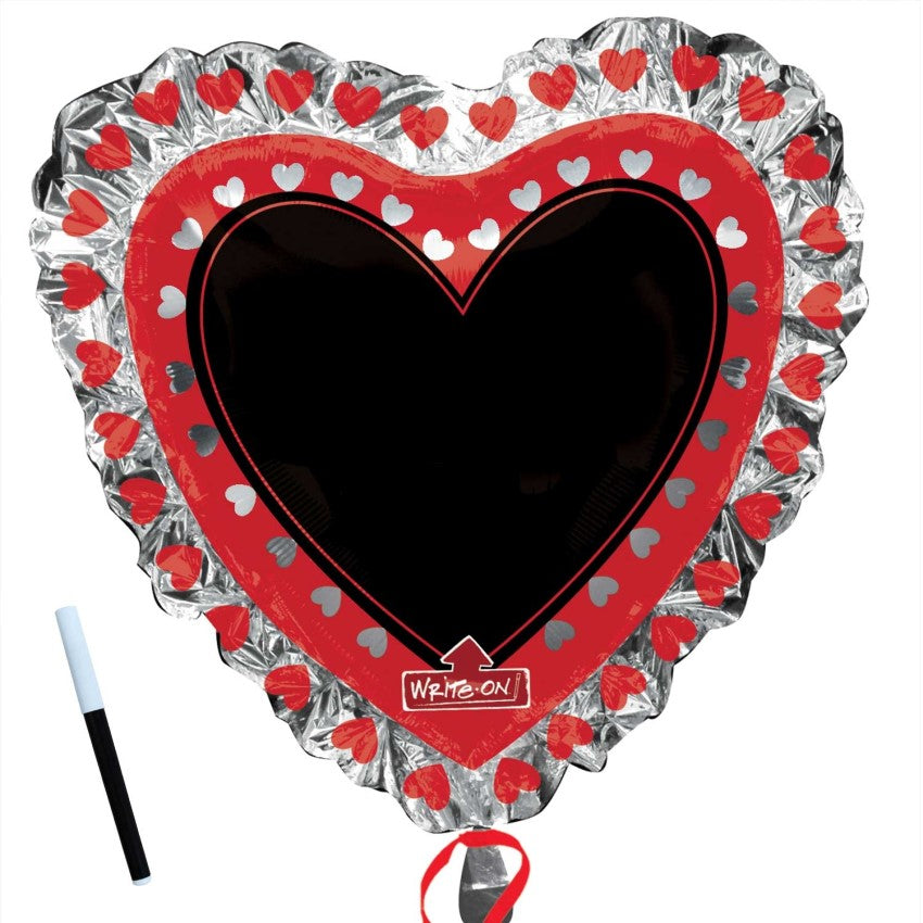 Globo Metalico De Corazón  Escribir Mensaje 90cm C/plumon