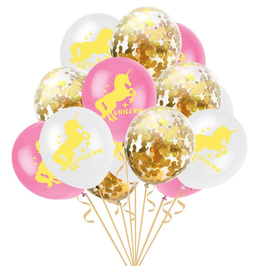 Set 15 Globos Unicornio Kawaii Brillante Candybar Cumpleaños