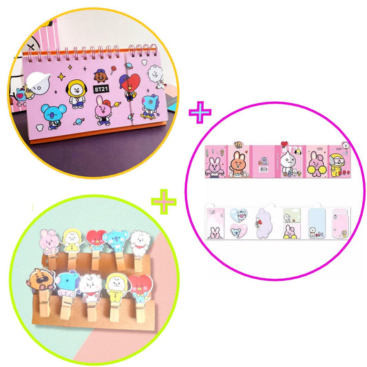 Set BTS Organizador BT21 Planners notas adhesivas Kawaii