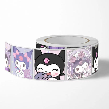 Rollo 500 u Sticker kawaii kuromi, kitty, Melody y amigos